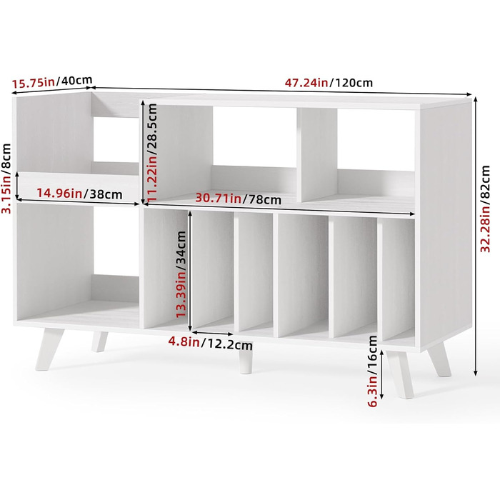 Підставка для платівок велика на 450 альбомів, з полицею для зберігання, біла