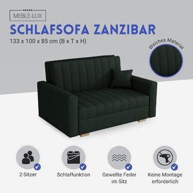 Диван-ліжко Zanzibar I 3-місний, 153 см, з ящиком для білизни, зелений диван-трансформер