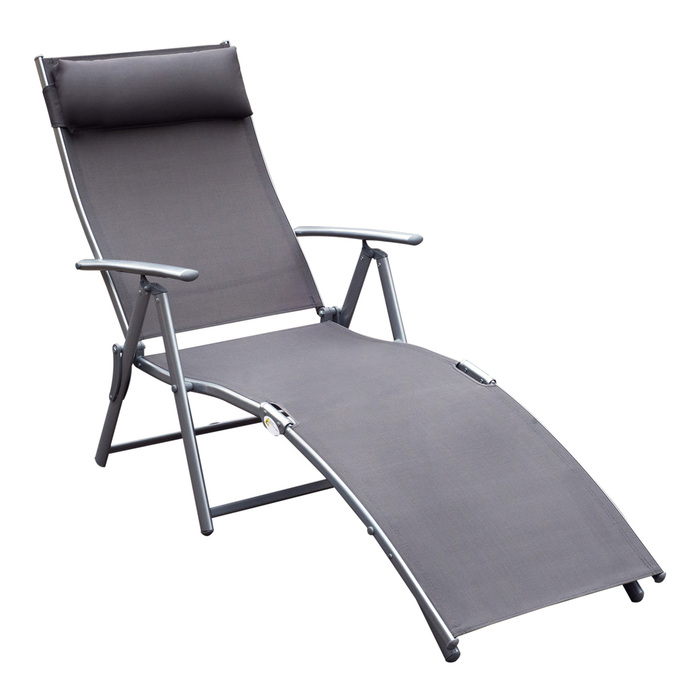 Шезлонг Outsunny Garden Lounger складний регульований з подушкою, шезлонг сірий, метал і тканина 137 x 63.5 x 100.5 см для саду та тераси