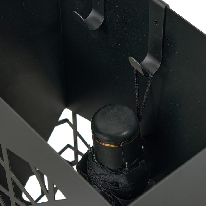 Підставка для парасольок Baroni Home, металева, квадратна, 2 внутрішні вішалки, знімний піддон для дощової води, 25x15x50 см (чорна)