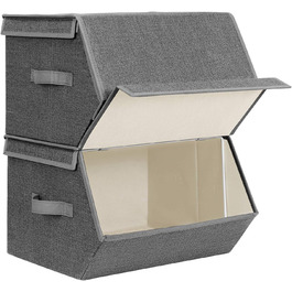 Коробка для зберігання SONGMICS, набір з 2 шт. , складна коробка з тканинною кришкою, магнітна відкидна кришка, металевий каркас і бічні ручки, для аксесуарів, іграшок, одягу, темно-сірий RYLB02G сіро-бежевий