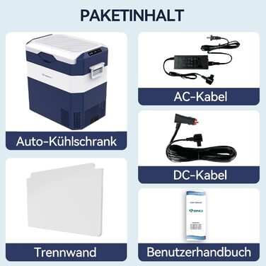 Автохолодильник BINGI 18л портативний 12/24V, 230V з функцією морозильника (-18°C до 15°C) для авто, кемпінгу, дому (синьо-білий)