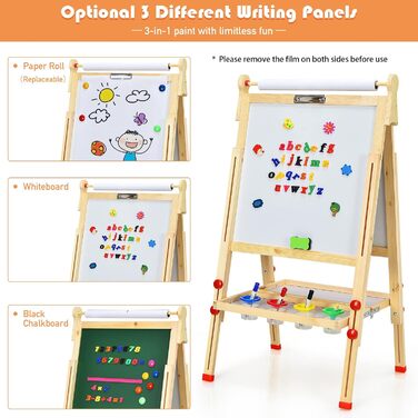 Дитяча дошка LIFEZEAL: регульована висота, двостороння (Whiteboard & крейда), з аксесуарами, для дітей від 3 років