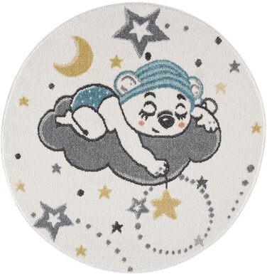 Килимок Дитяча кімната - Кремовий - 80x150см - Ігровий килимок для сну Милий М'який Ведмедик Хмари Місяць і Зірки Дитячий килимок з коротким ворсом - Oeko-Tex Standard 100 (120 см круглий)