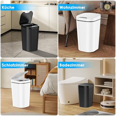 Набір з 2 сміттєвих контейнерів з датчиком, 10 л, автоматичний електричний кришка, 3 режими роботи, тихий, водонепроникний, інтелектуальний контейнер для сміття, для кухні, офісу, вітальні, ванної кімнати