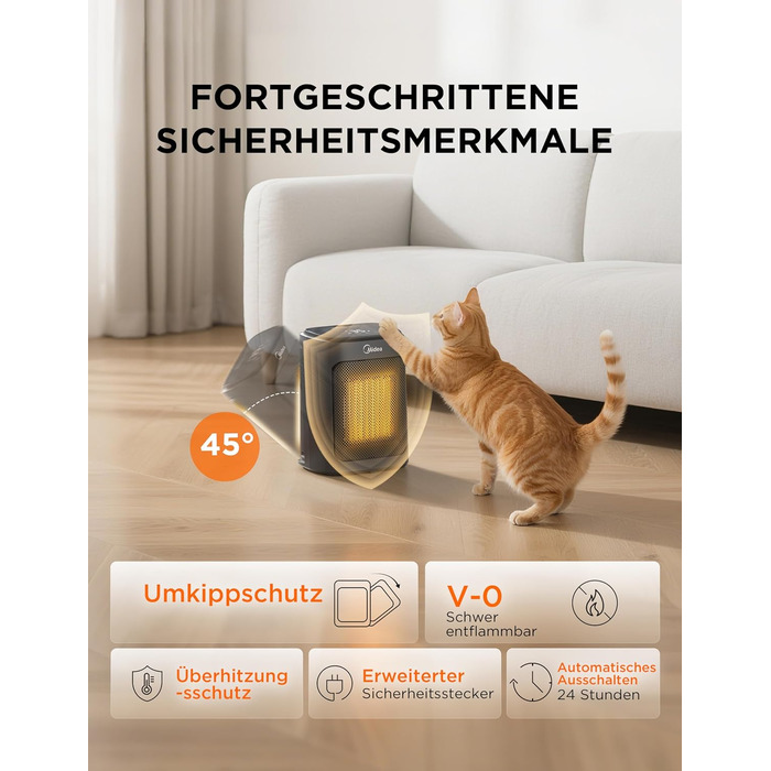 Електричний обігрівач Midea Nty15-19Cae: керамічний, портативний, 1500 Вт, з термостатом, білий та чорний