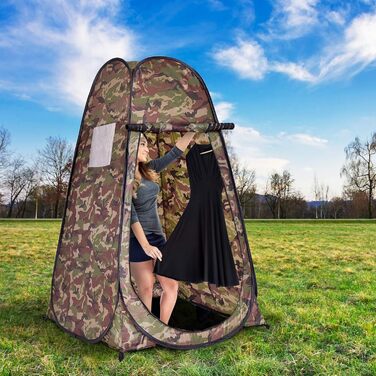 Намет переодягання Relax4Life з системою Pop-up, душовий намет, туалетний намет з вікном, намет-кімнату з поліестеру, 120 x 120 x 190 см, камуфляж Flecktarn