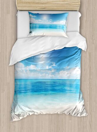 Набір підковдр ABAKUHAUS Ocean для односпальних ліжок, Карибське літо, Алергік, стійкий до кліщів, підходить з наволочкою, (130 x 200 см - 70 x 50 см, кремово-бірюзово-білий)