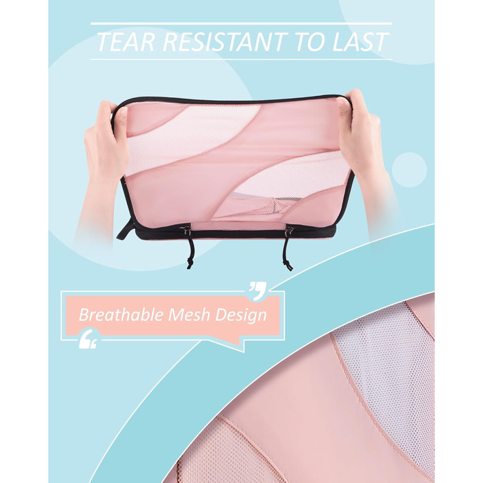 Набір компресійних органайзерів для подорожей BAGSMART, 6 шт, органайзери для одягу в валізу та ручну поклажу, рожевий