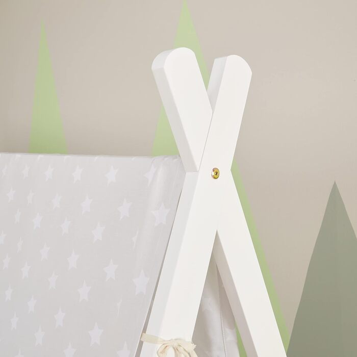 Дитяче ліжко Homestyle4u Tipi 90x200 см з ящиками, біле, з наметом, зірки, з дерева (сосна)