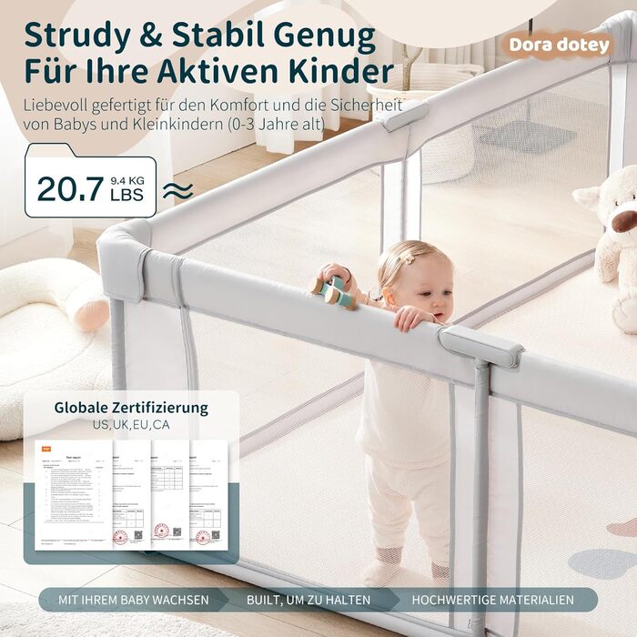 Дитячий манеж Laufotey, 150x150x68 см, сірий, з тканини Oxford, швидкозбірний