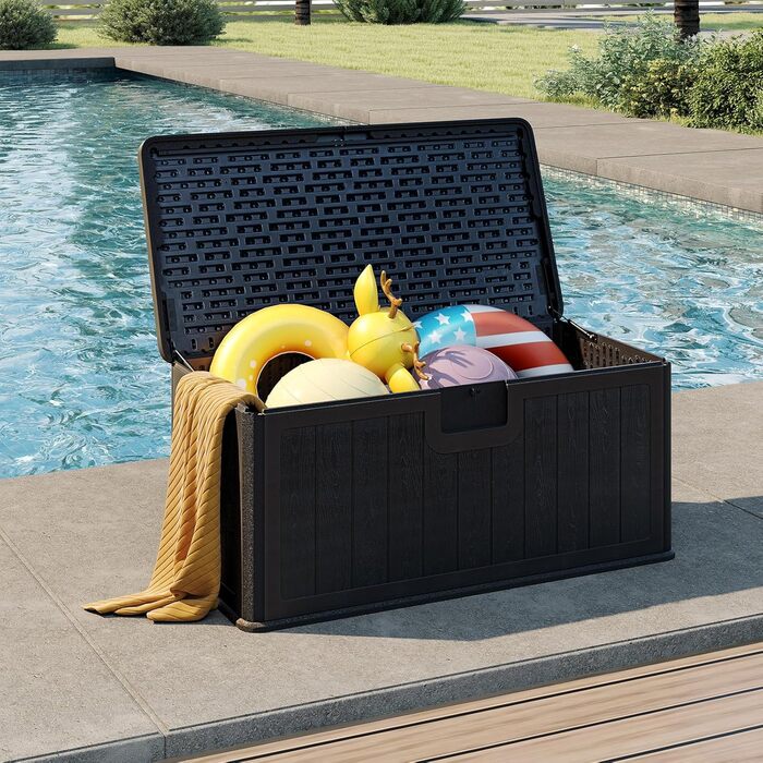 Ящик для зберігання садовий COSTWAY 378 л, водонепроникний, з замком, для подушок та інструментів, чорний