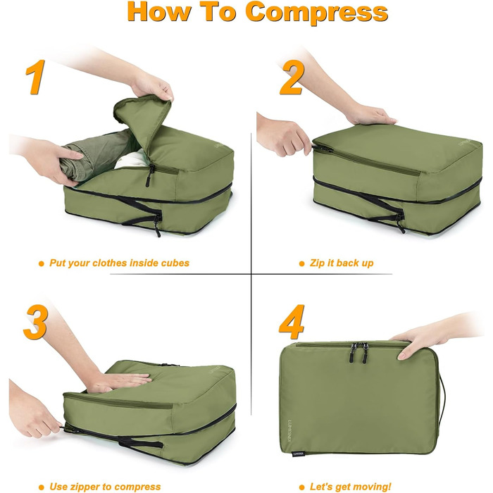 Набір органайзерів для валізи 8 шт, дорожні сумки-пакувальники з косметичкою, Army Green