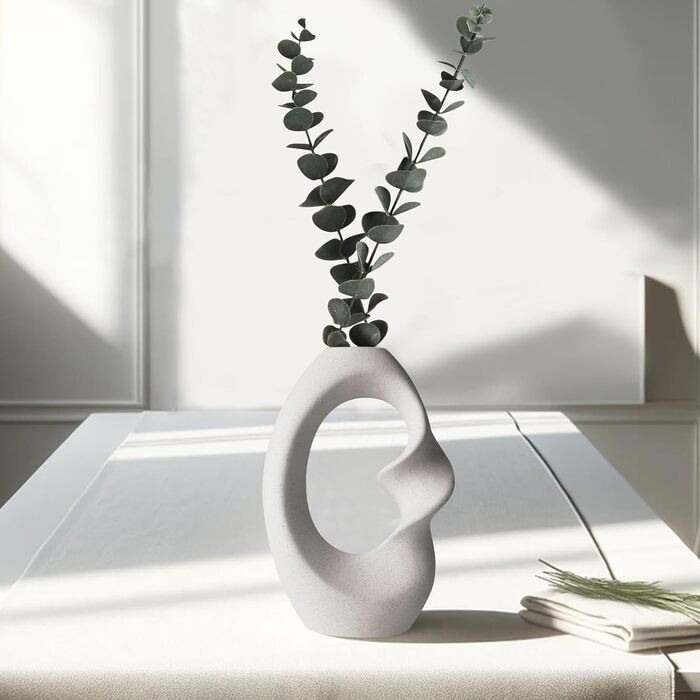 Набір керамічних квітів Enkinil з 2 шт. , сучасна ваза для трави пампаси, бежевий естетичний дизайн, бохо-деко, незвичайна ідея для подарунка