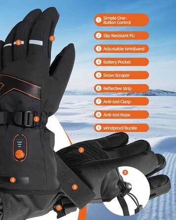 EBOSSOM Зимові рукавички для чоловіків та жінок, 7.4V водонепроникні теплі рукавички з підтримкою сенсорного екрану, вітрозахисні велосипедні рукавички для катання на лижах, піших прогулянок, їзди на мотоциклі та відпочинку