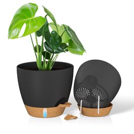 Набір горщиків для квітів ZMTECH 25 см з підставкою, 2 шт., чорний, самополив, пластик