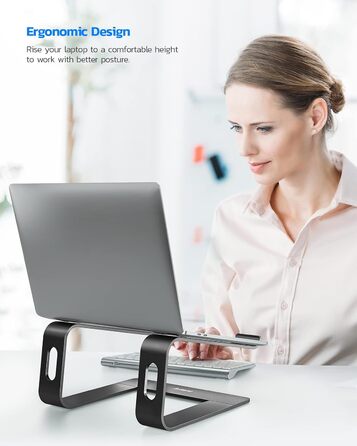 Підставка для ноутбука NULAXY, регульована, алюміній, сумісна з Dell, HP, Samsung, Lenovo (10'-16') - чорний