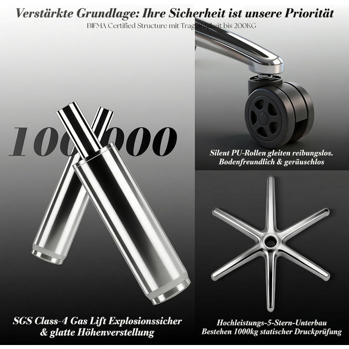 Офісний стілець Efomao XXL 200 кг з підставкою для ніг, штучна шкіра, висока спинка, регульовані підлокітники, підтримка попереку, сірий - для дому та офісу