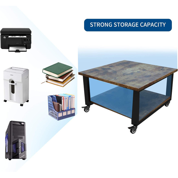 Підставка для принтера Natwind, 2 ящики, 50x50x32 см, великий стіл для принтера, копіювальна стійка під стіл, роликовий візок з полицею для паперу, тримач для принтера на коліщатках для домашнього офісу (ретро)