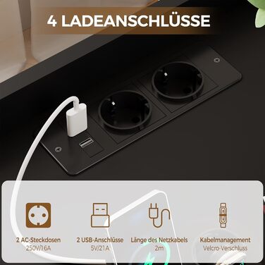 Нічний столик BEWISHOME 2 шт., з прихованою поличкою та розеткою, з функцією зарядки, для вітальні та спальні (чорний) EFCG02B