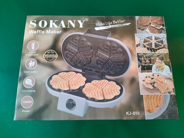 Вафельниця SOKANY SK-850 Mini Heart, антипригарна, легко чиститься, 1100 Вт, для вечірок