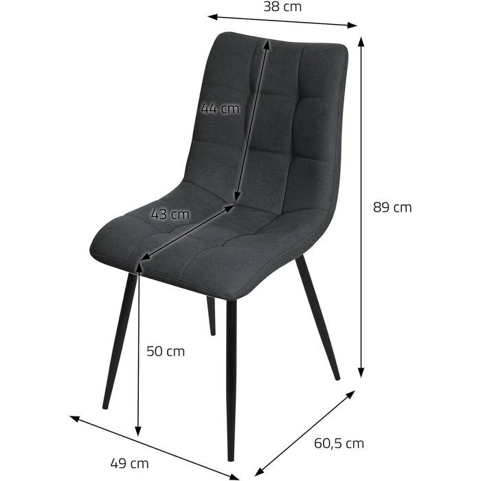 Крісла для їдальні ML-Design: комплект з 4 шт., антрацит, з м'яким сидінням та металевими ніжками. Підходять для їдальні, вітальні, кухні, офісу.