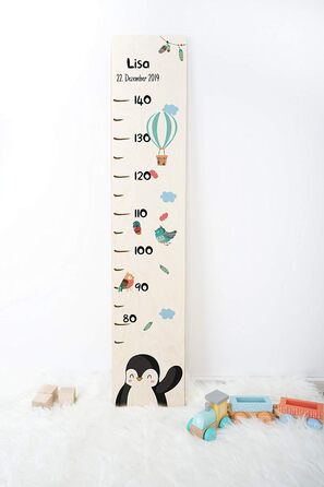Вимірювальна палиця Holzura дитяча дерев'яна, вимірювальна палиця з іменем для дитячої кімнати, подарунок на день народження для хлопчика та дівчинки, дитяча вимірювальна палиця для вимірювання зросту (пінгвін, натуральне дерево)