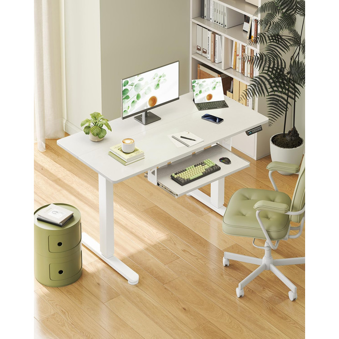 Електричний регульований стіл OffiGo 100x50 см з підставкою для клавіатури, 3 функції пам'яті, білий | Стіл для роботи та навчання