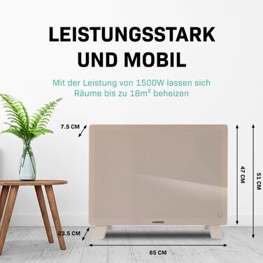 Електричний конвекторний обігрівач VONROC - 1500W, білий. Економний обігрівач для дому, 15-24 м²