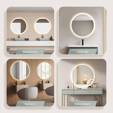 Дзеркало для ванної кімнати HOKO Design Riga, кругле, 60 см, з металевим каркасом, LED-підсвічування, сенсорне управління, регулювання кольору світла (80x80 см, срібло)