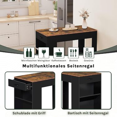 Стіл-бар WOLTU з ящиком та полицями, вінтажний коричневий (100 x 50 x 100 см)