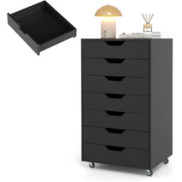 Мобільний рол контейнер KOMFOTTEU з шухлядами, чорний офісний шафчик для документів та файлів