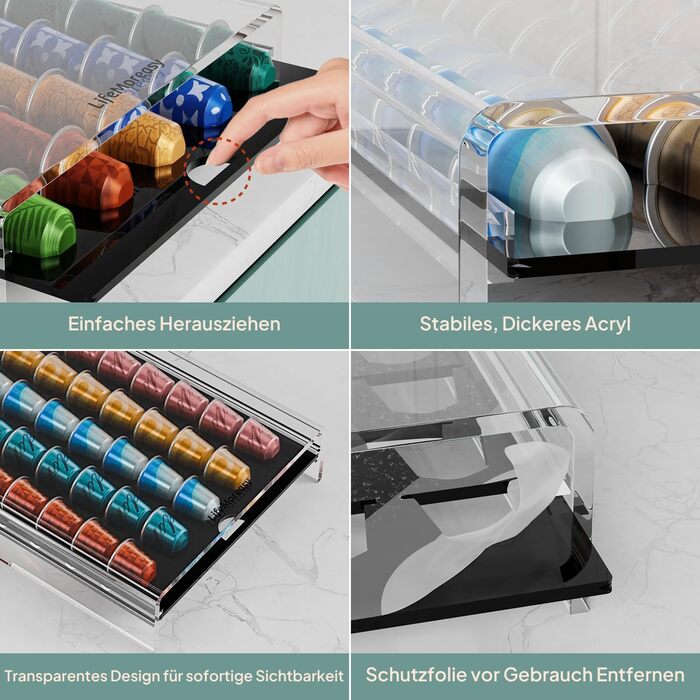 Організатор для капсул Nespresso LifeMoreasy - контейнер для 40 капсул, прозорий, висувний, для зберігання кави