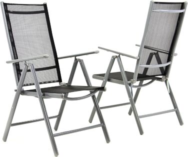 Набір з 2 стільців, складаний стілець, садовий стілець, висока спинка для тераси, балкон Кемпінг Фестиваль, алюмінієвий регульований, легкий, стійкий, чорний комплект з 2 чорних