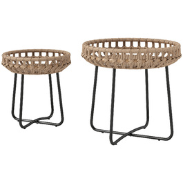 Outsunny Набір з 2 бічних столів Poly Rattan Ø60/41 см Круглий стійкий до погодних умов садовий стіл з регульованими подушечками для ніг X-Legs Відкритий балконний столик Журнальний столик Садові меблі для саду, балкон коричневий | Аосом
