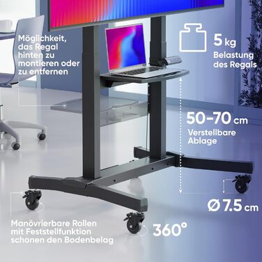 ONKRON Телевізійна тумба на колесах для телевізорів 50-100 дюймів, електрична, з підйомом, max 130 кг, VESA 1000x600, чорна TS1991E-B