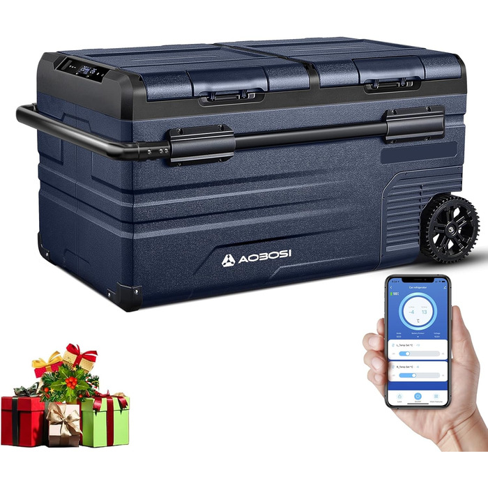 Компактний компресорний холодильник AAOBOSI Dual Zone 75L з Wi-Fi керуванням, USB-портом, 12/24/240V, -20°C до 20°C для авто, вантажівки, човна, кемпінгу