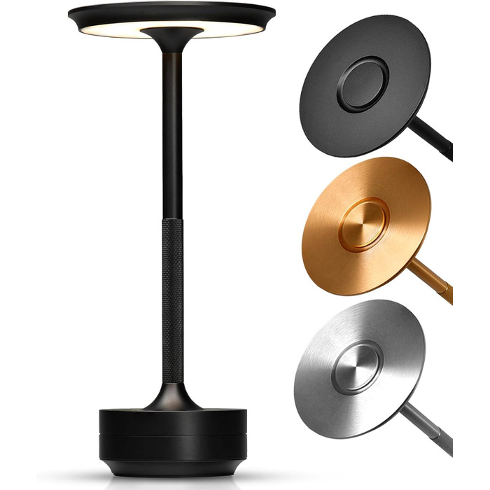 LED-лампа ELYSIA на акумуляторі, торшероподібна, диммування, бездротова, сенсорна панель, для внутрішнього та зовнішнього використання [IP54], тепле світло [2200K-2700K-3200K], USB-C, перезарядна, алюміній, чорна