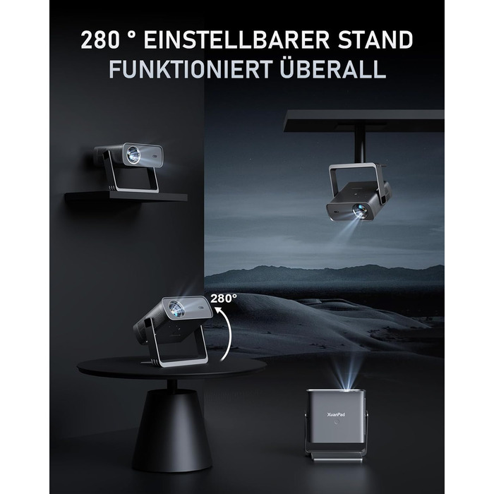 XuanPad Проектор 1080P з WiFi, Bluetooth та AI-автофокусом, 30000 люмен, поворотний на 210°, автоматична корекція Keystone, захист від пилу та система охолодження, сертифікований Netflix