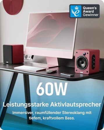 Активні HiFi колонки Majority D50X 60W 2.0 для ПК та ТБ, Bluetooth 5.3, HDMI ARC, AUX, студійні монітори з вуглецевим диффузором (каштановий колір)