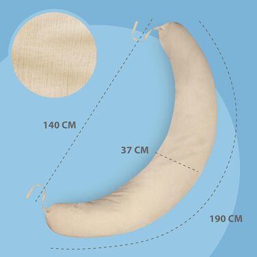 Подушка для сну на бік для малюків Totsy Baby 190 см - подушка для вагітних, м'яка, з муслінової тканини, Oeko-Tex, бежева