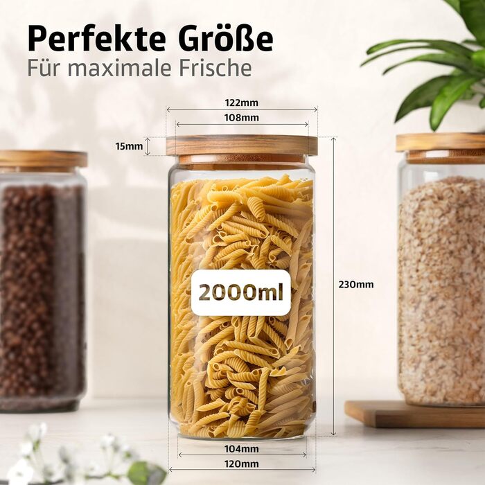 Набір скляних банок для зберігання з кришкою, 4 шт. | 300, 500, 700, 1000 мл, 2x2000 мл | Герметичні, захист від міль | Для спецій та продуктів харчування