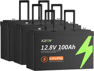 Літієва батарея XZNY 12V 100Ah Mini LiFePO4 зі 100A BMS, для автофургонів, сонячних батарей та автономної мережі (3 упаковки)