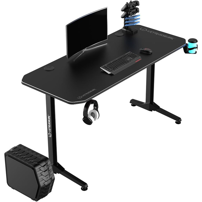 Ігровий стіл ULTRADESK FRAG V3 140x60 см, чорний, сталевий каркас, для 2 моніторів, аксесуари в комплекті