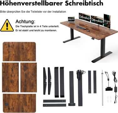 Електричний регульований стіл Devoko: ергономічний стіл для роботи та відпочинку (180 x 80 см, білий)