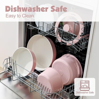 Набір посуду SENSARTE 17 частин з керамічним покриттям, антипригарний, для всіх плит, безпечний, рожевий