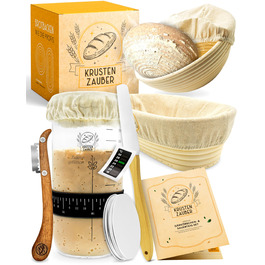 Набір для випічки хліба з закваскою Krustenzauber: 2 гнізда для бродіння, 600 мл закваски, аксесуари (гнізда з ротангу, гнітільне полотно, склянка для закваски, лопатка, ніж для хліба)