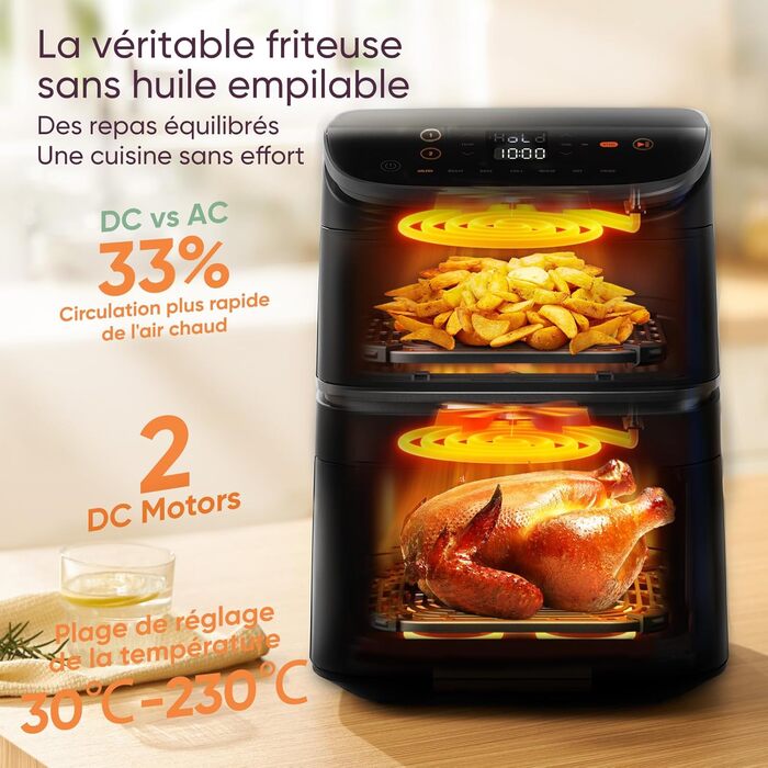 Фритюрниця без олії COSORI Turbo Tower 10.8 л з 2 відсіками, 6-в-1, компактна, для дому