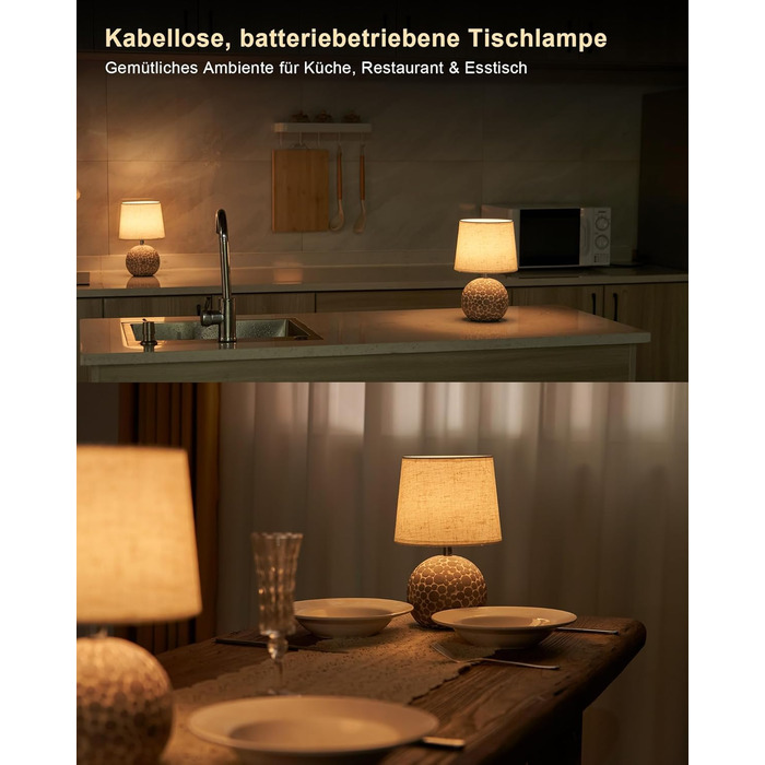 EGOBASIC LED-лампа настільна керамічна акумуляторна з пультом, бездротова, з таймером, регульована яскравість, 12 кольорів RGB, для вітальні, спальні, їдальні (вінтажний цоколь)