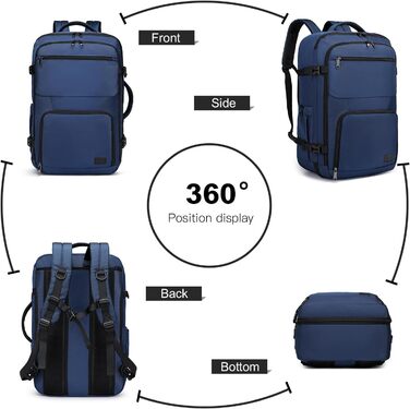 Рюкзак KONO для ручної поклажі в літак, великий, водонепроникний, 55 x 35 x 20 см, 38L (Navy)